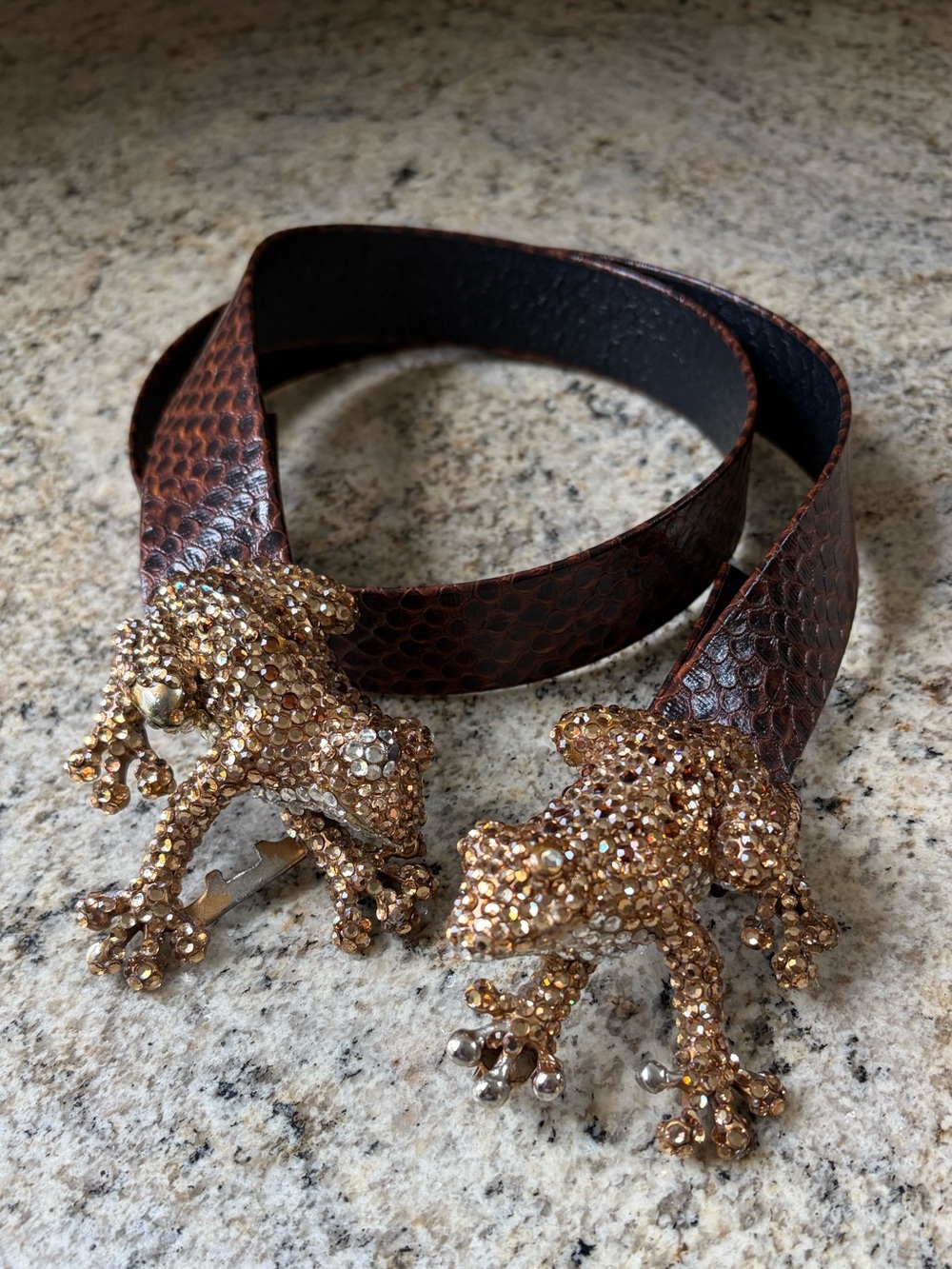 Vintage Doreen Ryan Gold jeweled kissing frogs Frog Belt Buckle